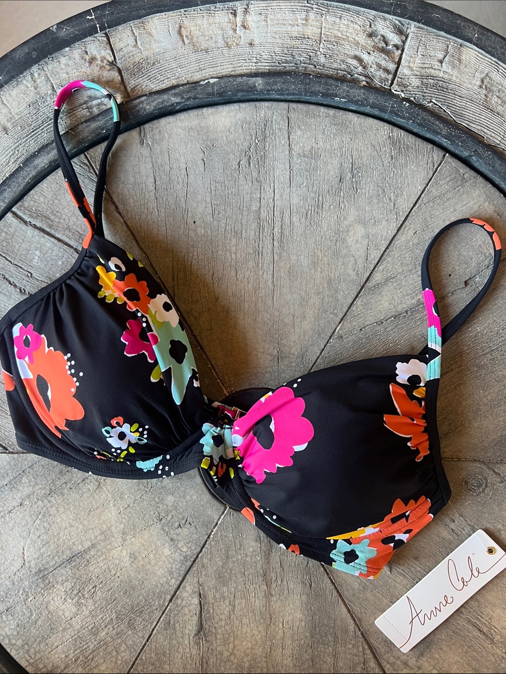Anne Cole Black Floral Underwire Bikini Top - Pink, Orange & Aqua